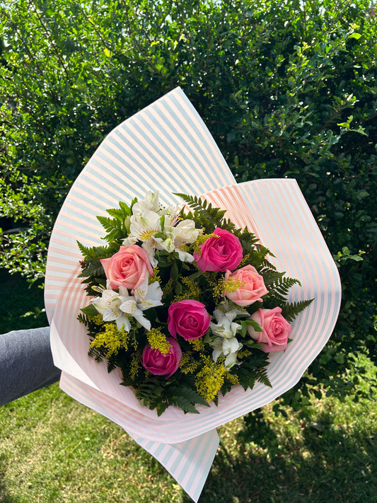 Buquê de 6 Rosas Cor de Rosa
